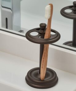 iDesign Metal Toothbrush Holder Cup for Bathroom Organization, The York Collection, 3.25" x 3.25" x 5.75", Bronze 9 61PW0SZOKlL
