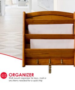 Home Basics Mail Organizer Wall Mount with Key Rack Hooks, Letter Holder For Office, Kitchen, Entryway, Pine 23 61PZDeCwmZL