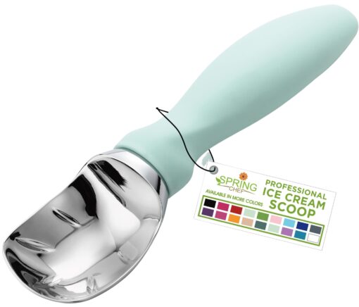 Spring Chef Ice Cream Scoop with Comfortable Handle, Professional Heavy Duty Sturdy Scooper, Premium Kitchen Tool for Cookie Dough, Gelato, Sorbet, Mint 1 Pack