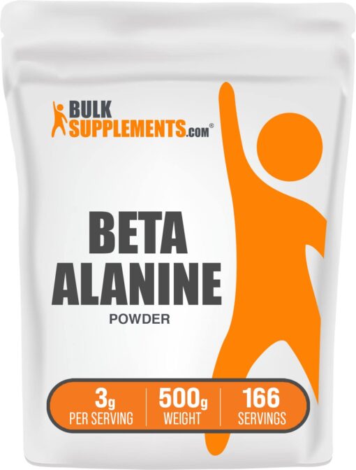 BULKSUPPLEMENTS.COM Beta Alanine Powder - Beta Alanine Pre Workout, Beta Alanine 3000mg - Beta Alanine 500g, Beta Alanine Bulk - Unflavored, Pure & Gluten Free, 3g per Serving, 500g (1.1 lbs) 166 Servings (Pack of 1)