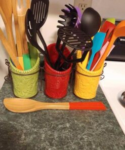 ienjoyware Kitchen Utensil Holder Set (4 Pieces) - 3 Ceramic Crocks & 1 Portable Wire Caddy - Multi-Color Multicolor 19 61PgOLw0PNL 1