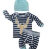 FIOMVA 3pcs/Set Newborn Baby Boys Girls Striped Long Sleeve Deer Tops Pants Hat Outfits 0 - 3 Months Navy Blue&white 18 61PglMq4L