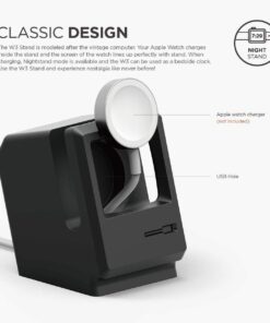 elago W3 Stand Compatible with Apple Watch Series Series 9/8/7/6/SE/5/4/3/2/1/SE (45mm, 44mm, 42mm, 41mm, 40mm, 38mm) (Black) - Classic Monitor Design, Compatible with Nightstand Mode Black 28 61PhCJoKFmL