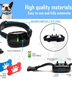 StopWoof Dog Bark Collar - Humane Care Modes, Vibration & Sound - No Shock Training Device For Small, Medium, Large Breeds - No Harm Deterrent Vibrating Control - Reflective & Automatic Without Remote 18 61PjBspDIZL