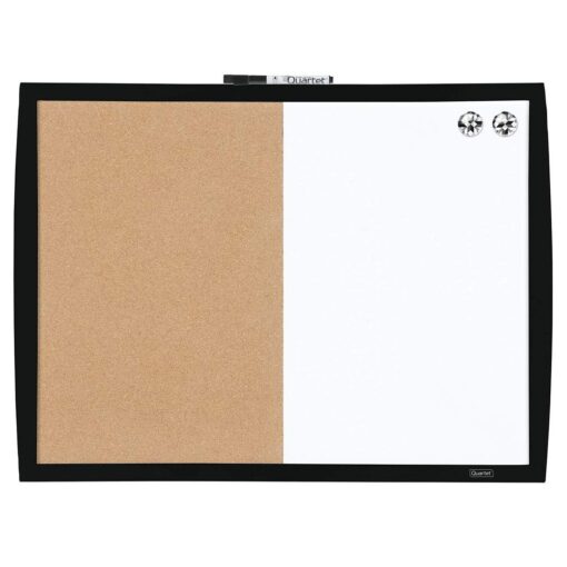 Quartet Combination Magnetic Whiteboard & Corkboard, 17" x 23", Combo Dry Erase White Board & Cork Board, Curved Frame, Message Board, Black Frame (41723-BK) 17" x 23" Combo (Black Curved Frame)