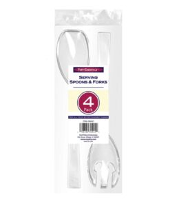 Party Essentials Hard Plastic 9-1/2" Two Piece Serving Utensil Set with Forks/Spoons, Clear, 2 Set-Count 3 61PpagP1iLL