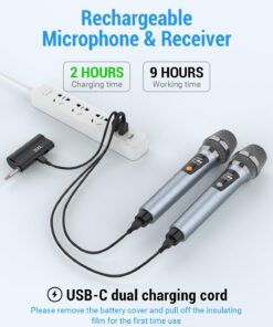 XZL Professional Wireless Microphones for Karaoke Singing, Rechargeable Dual UHF Dynamic Microphone, with Long-Distance UHF Receiver, Plug and Play, Speech, Wedding, Church, PA System Navy 21 61PqJXgyqQL