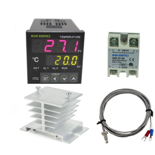 Inkbird AC 100 to 240V ITC-100VH Digital PID Thermostat Temperature Controller 25DA SSR K Thermocouple White Heat Sink ITC-100VH+25ASSR+K+WHHS