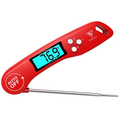 DOQAUS Digital Meat Thermometer, Instant Read Food Thermometer for Cooking, Kitchen Probe with Backlit & Reversible Display, Cooking Temperature Turkey Grill BBQ Candy Light Red 4.6'' Probe