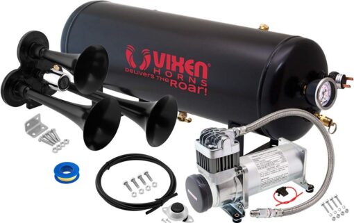 Vixen Horns Train Horn Kit for Trucks/Car/Semi. Complete Onboard System- 200psi Air Compressor, 2.5 Gallon Tank, 3 Trumpets. Super Loud dB. Fits Vehicles like Pickup/Jeep/RV/SUV 12v VXO8325/3311B