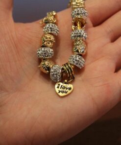 Long Way® Gold Plated Snake Chain Glass Beads I Love You Charm Beaded Bracelets for Women Yellow 34 61PttsiQdML
