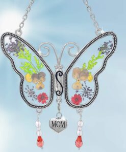 Mom Butterfly Suncatcher with Pressed Flower Wings and Silver Heart Charm - Hanging Height 8" 1 23 61PzSRvQZaL