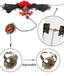 ArRord Handmade Retro Black Lace Vampire Gothic Jewelry Women Bracelet and Ring with Flower for Dinner Birthday Wedding Bridal Party 13 61Q2F6weF8L
