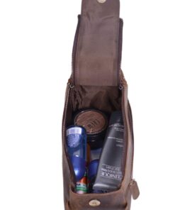 Alternative view of KOMALC Premium Buffalo Leather Unisex Toiletry Bag Travel Dopp Kit Distressed Tan