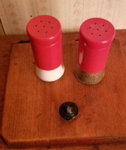 Retro-Styled Stainless Steel Salt and Pepper Shakers (Red), By Home Basics | 2 Piece Shakers for Salt, Pepper, Cumin, Cinnamon, Paprika, and More | With See-Through Glass Bases Red 1 of Each 33 61Q79jucFrL