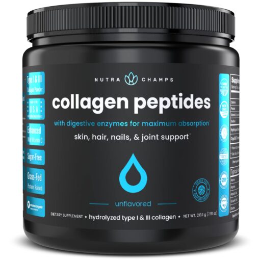 Collagen Peptides Powder - Enhanced Absorption, Double Hydrolyzed, Grass Fed, Keto Protein Powder with Vitamin C - Premium Supplement for Hair Growth, Skin, Nails, Joints & Bones, Unflavored