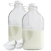 The Dairy Shoppe Heavy Glass Milk Bottles - Jugs with Lids and Silicone Pour Spouts - Clear Milk Containers for Fridge - Reusable Glass Milk Jug Dispenser - Made in USA (64 oz, 2 Pack) 64 oz 55 61QCKwrHfJL
