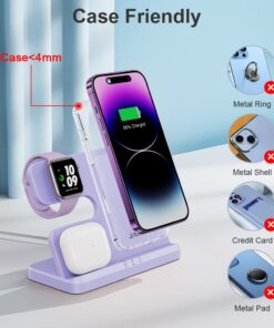 JARGOU 3 in 1 Wireless Charging Station Wireless Charger for iPhone 15 14 13 12 11 Pro Max/X/8 Charging Station for Multiple Devices for Apple Watch for AirPods 2/3/Pro/Pro 2 D-Purple 20 61QKGqNbeLL