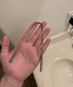 HealthAndYoga(TM) SteloSwipe Tongue Cleaner Scraper - Hygienic Seal-Pack - Surgical Grade Stainless Steel, Non-Synthetic Grip - Sterilizable Metal Tongue Scraper for Adults (1 Pack with Storage Bag) Surgical Steel - 1 Pack 65 61QKV7OX8ZL