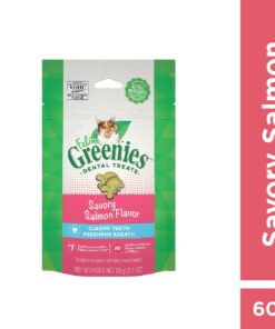FELINE GREENIES Natural Dental Care Cat Treats Savory Salmon Flavor, 2.1oz. Pouch 15 61QSoY ztSL