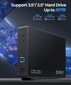 ORICO USB 3.0 External Hard Drive Enclosure for 3.5/2.5 Inch SATA Hard Drives/SSD Up to 20 TB, 3.5'' Tool-Free HDD Enclosure with 12V/2A Power Supply and UASP Acceleration (3588US3) ORICO 3588US3-CA-BK 23 61QbqEAmGPL