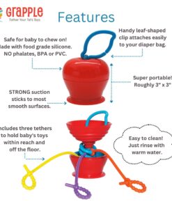 Grapple, Suction Cup Toys Holder for High Chair , Stroller and Teething Toys for Babies 6-12 Months. One of Your Baby Must Haves! Red 25 61QfGieRgL