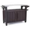 Keter Unity XL Outdoor Kitchen Island Rolling Cart Bar Table & Storage Cabinet, Grill Station with Utensil Hooks for Grilling Accessories, Brown Table and Cabinet 55 61QqzcA16OL