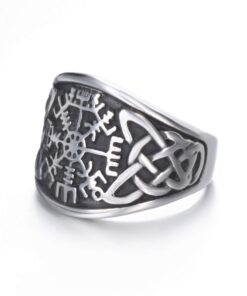 ELFASIO Men Stainless Steel Rings Viking Valknut Vegvisir Pirate Compass Norse Symbol Vintage Jewelry Size 8-13 Silver Black A 10 61QsjdXkngL