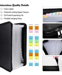 ENGPOW Expanding File Folder Important Document Organizer Fireproof Document Bag-A4 Size, 25 Pockets,Color Labels,Non-Itchy Silicone Coated Portable Filing Organizer Folder(14.3" x 9.8") Black,25 Pockets 10 61QsnfAUSL