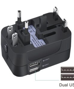 Travel Adapter, JOOMFEEN Worldwide All in One Universal Power Wall Charger AC Power Plug Adapter with Dual USB Charging Ports for USA EU UK AUS Cell Phone Laptop (Black) Black 41 61QxWWAkL7L