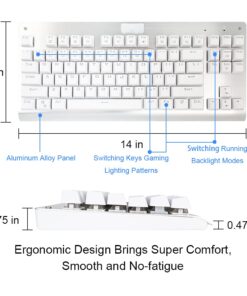 MechanicalEagle Z-77 75% Mechanical Keyboard | Aluminium Panel | Clicky Blue Switches | Rainbow LED Backlit | N-Key Rollover | 87-Key Tenkeyless | Hot Swappable |Spare Switches Included White 29 61R ADWY3VL