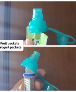 ChooMee SoftSip Food Pouch Top | Baby Led Weaning | No Spill Flow Control Valve, Protects Childs Mouth, 100% Silicone, BPA Free | 2CT Orange Aqua 51 61R1F7B5fxL