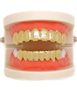 LuReen 8 Teeth Grillz 14k Gold Top and Bottom Grills Set Shiny Hip Hop Teeth Grillz + Extra Molding Bars for Halloween Costume Cosplay 11 61R6DuVG3XL
