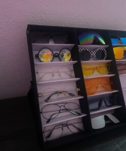 Prosource 18 Slot Sunglasses Organizer Box Stand Display Case/Tray, Fabric Lined & Snap Close, black 27 61RG2QoNEVL