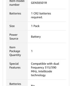 Genie Single Button Garage Door Opener Remote - Safe & Secure Access - Compatibility with Genie Only Intellicode Garage Door Openers - Model G1T-BX 1 Pack 36 61RR1SzLKtL 3