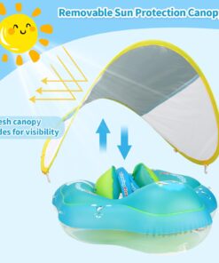 Free Swimming Baby Inflatable Baby Swim Float with Sun Canopy Size Improved Infant Pool Floaties Swimming Pool Toys for The Age of 3-72 Months(Blue, L) Blue Large 19 61RRLbN1 lL