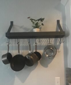 Old Dutch Wall-Mount Bookshelf Pot Rack with Grid & 12 Hooks, Graphite, 36.25" x 9" x 11.5" 27 61RU3Oh8cXL