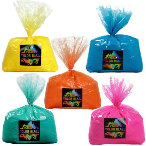 Color Blaze Holi Colored Powder - 5 lbs of Each Color - Pink, Orange, Yellow, Teal, Blue - For Toss, Rangoli, Fun Run, War, Party & Festival - Pack of 5 Bags - 25 Pounds in Bulk