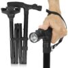 Vive Folding Cane with Light - Walking Adjustable Stick for Women, Men, Balance - Foldable Portable Collapsible Hand Balancing Mobility Aid - Lightweight, Heavy Duty, Comfortable - Swivel Quad Tip Black 21 61RbtZXd71L