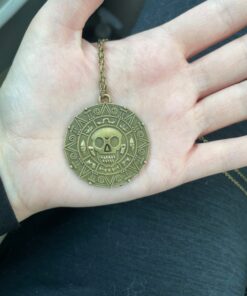 Inspired By Pirates of the Caribbean Movies Cursed Aztec Coin Medallion Necklace Skull Necklace New Version (antique brass color) 9 61RfVmood5L