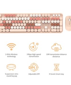 SADES V2020 Keyboard and Mouse Combo, Colorful Wireless Keyboard with Round Keycaps,2.4GHz Dropout-Free Connection,Long Battery Life,Cute Wireless Mouse for PC/Laptop/Computer (MilkTea Color) MilkTea color 30 61RiHJKZ5 L