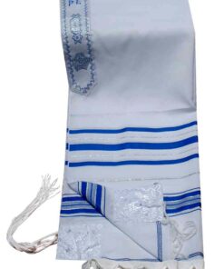 Acrylic Tallit (imitation Wool) Prayer Shawl in Blue and Silver Size 24" L X 72" W