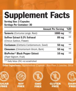 Alternative view of Turmeric Saffron Supplements with Cinnamon & Cardamom - Antioxidant Joint Support Supplement Contains Turmeric Curcumin with Black Pepper for Mood, Memory, Eye Health & Well-Being - 60 Capsules 60 Count (Pack of 1)