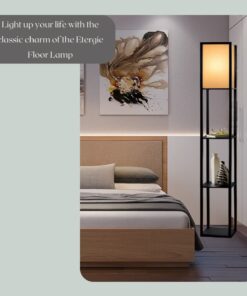 Floor Lamp with Shelves - Room Light by LIGHTACCENTS - Corner Storage Standing Bookshelf Lamp - Bedroom Light with Wooden Storage Shelves and White Cotton Linen Shade (Black) Black 31 61RljBwdyFL