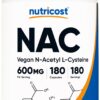 Nutricost N-Acetyl L-Cysteine (NAC) 600mg, 180 Capsules - Non-GMO, Gluten Free Unflavored 180 Count (Pack of 1)