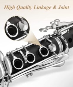 Eastar B Flat Clarinet for Beginner, Ebonite Clarinet Nickel-plated with 2 Barrels, 3 Reeds, White Gloves, Hard Case, Cleaning Kt, ECL-300 Nickel keys, Student style 29 61S1eddO4lL