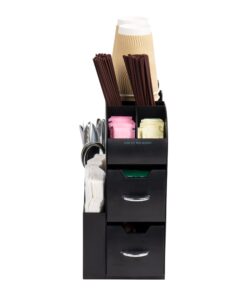 Mind Reader 11-Compartment Coffee Cup and Condiment Organizer with 2 Drawers, 11.25"L x 5.35"W x 11.15"H, Black Single 25 61S3AIq6j9L