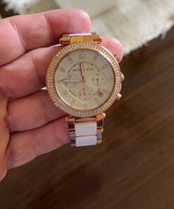 Michael Kors Parker Women's Watch, Stainless Steel and Pavé Crystal Watch for Women with Steel, Leather, or Silicone Band Rose Gold/White 16 61S53B8csPL