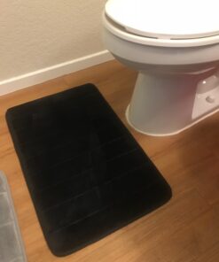 FINDNEW [Update Non-Slip Soft Microfiber Memory Foam Bath Mat,Toilet Bath Rug,with Increased Friction Bottom Washable Quickly Drying Bathroom mats (16" X 24", Black) 16"X 24" 39 61S8XuBrc2L