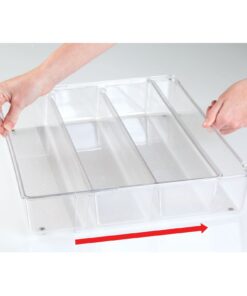 mDesign Plastic Adjustable/Expandable Divided Drawer Storage Organizer with 4 Compartments for Kitchen Pantry, Cupboard, Cabinet, Hold Silverware, Utensils, Cutlery - Ligne Collection - Clear 4 Compartment Expandable Pack of 1 24 61SCQsYTMdL 1